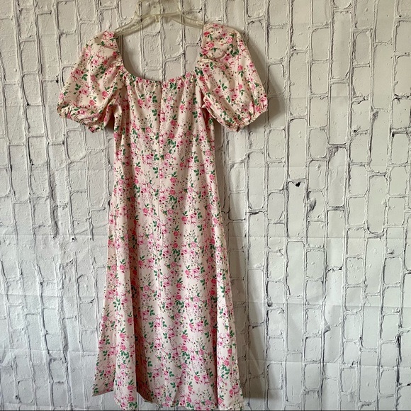 BOHEMIAN STYLE FLORAL PRINT SLIT SIZE MIDI DRESS - Picture 2 of 14